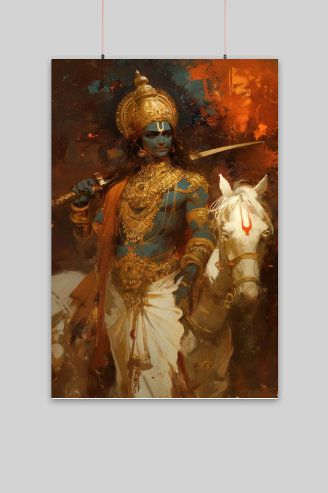 Kalki Avatar Poster – Hindu God Wall Art for Home & Pooja Room | Spiritual and Vastu Decorative Poster