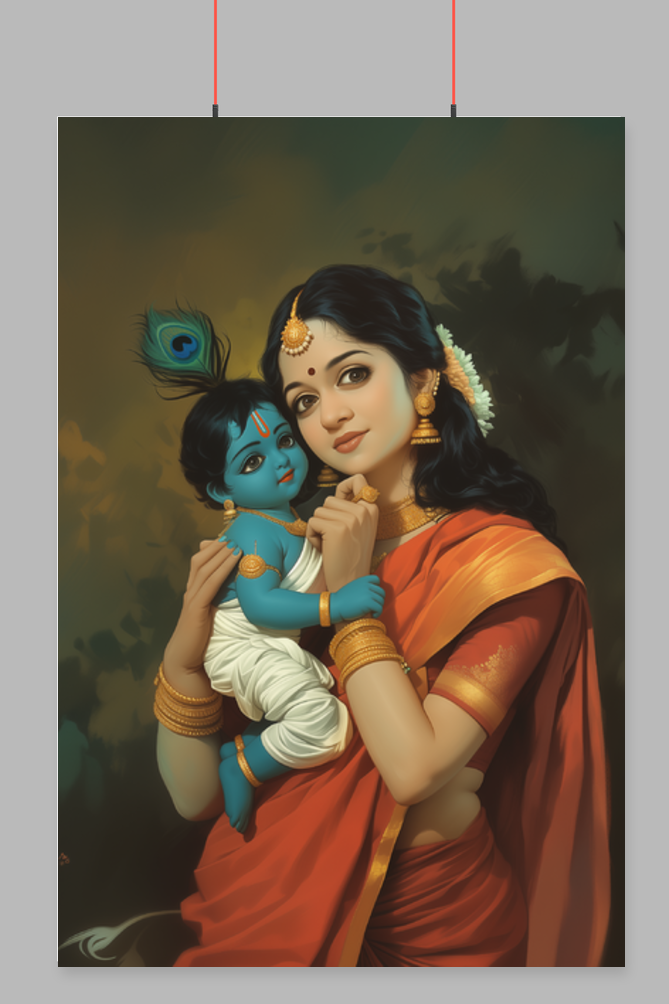Mother Yashoda and Krishna Poster | Divine Wall Art for Home & Pooja Room Decor