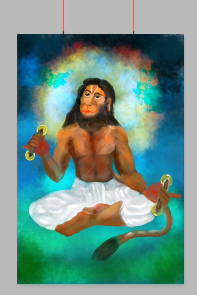 Hanuman Ji Doing Bhajan Poster – Devotional Hindu God Wall Art for Home, Office & Pooja Room | Vastu Spiritual Decor