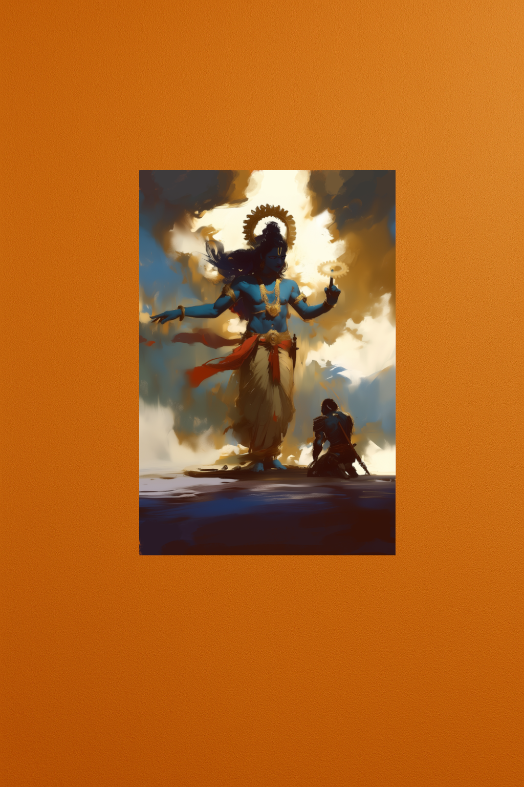 Krishna with Sudarshana Chakra and Arjuna Bowing Wall Decor Poster – Perfect Gift for Krishna Devotees