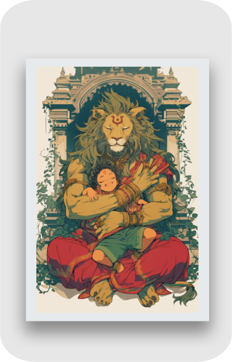 A5 Sticker of Narasimha Swamy Hugging and Protecting Prahlada – Custom Shape, High-Quality Digital Print