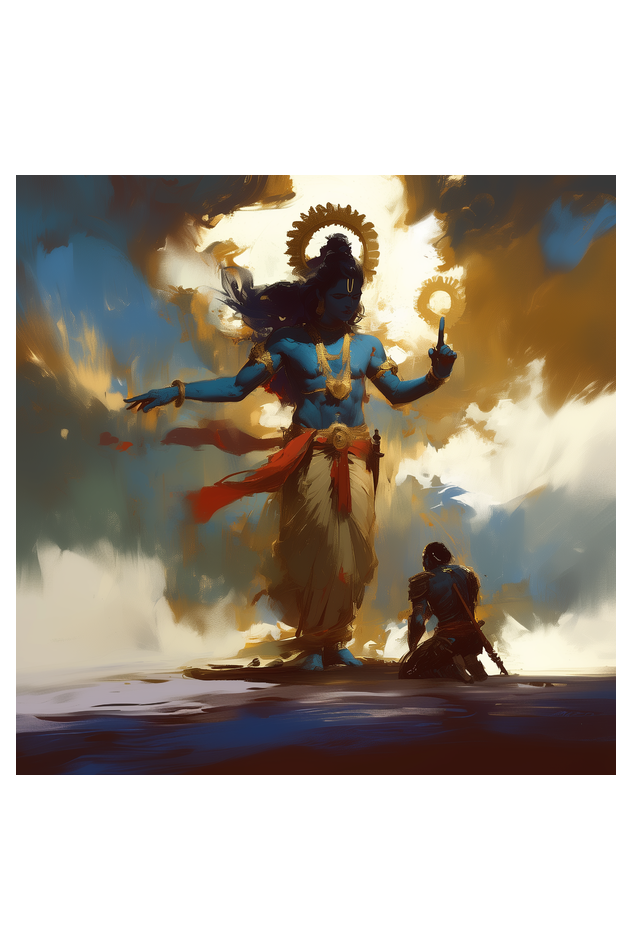 Abstract Digital Art of Sri Krishna Holding Sudarshana Chakra - 12x12 Inch Photo Frame