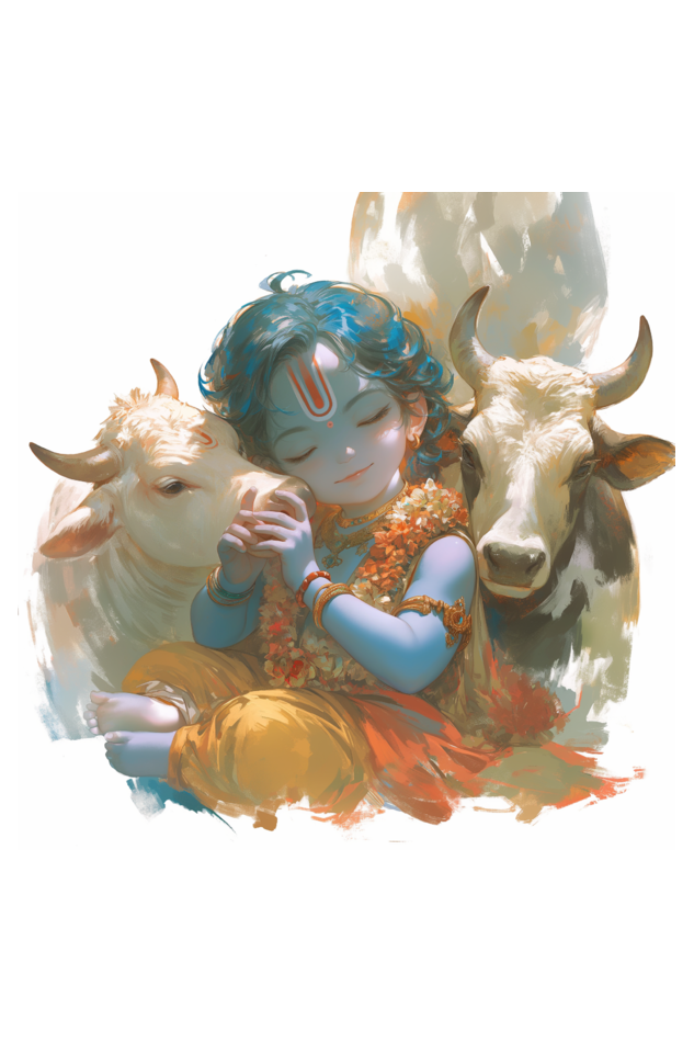 Krishna with Cows Painting Poster – Divine Wall Decor for Devotees