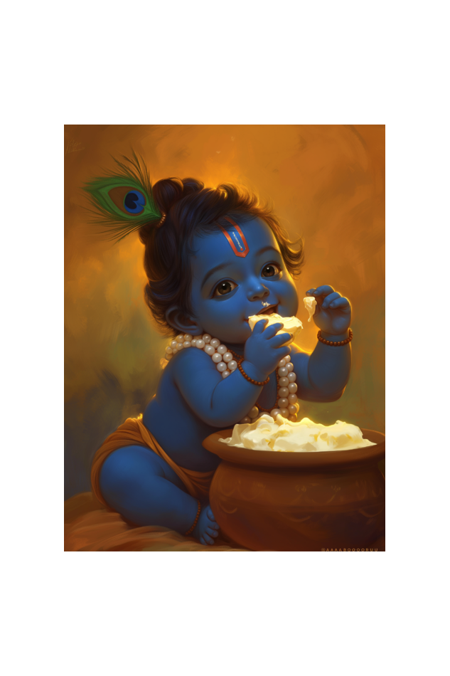 Bal Gopal Photo Frame | Baby Krishna Eating Makhan | 18x24 Inch Frame with Glossy Print Protection for Pooja and Wall Decor