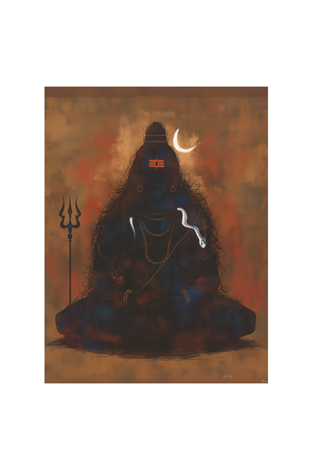 Abstract Art of Lord Shiva in Meditation photo frame | Mystical 18x24 Inch Spiritual Artwork | Glossy Print Frame for Pooja Rooms and Home Decor