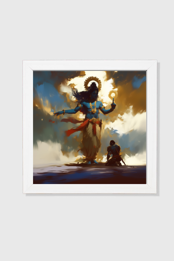 Abstract Digital Art of Sri Krishna Holding Sudarshana Chakra - 12x12 Inch Photo Frame