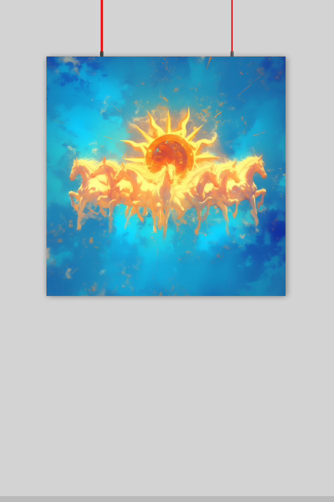 Seven Horses with Rising Sun Vastu Poster | Good Luck & Positive Energy Wall Art
