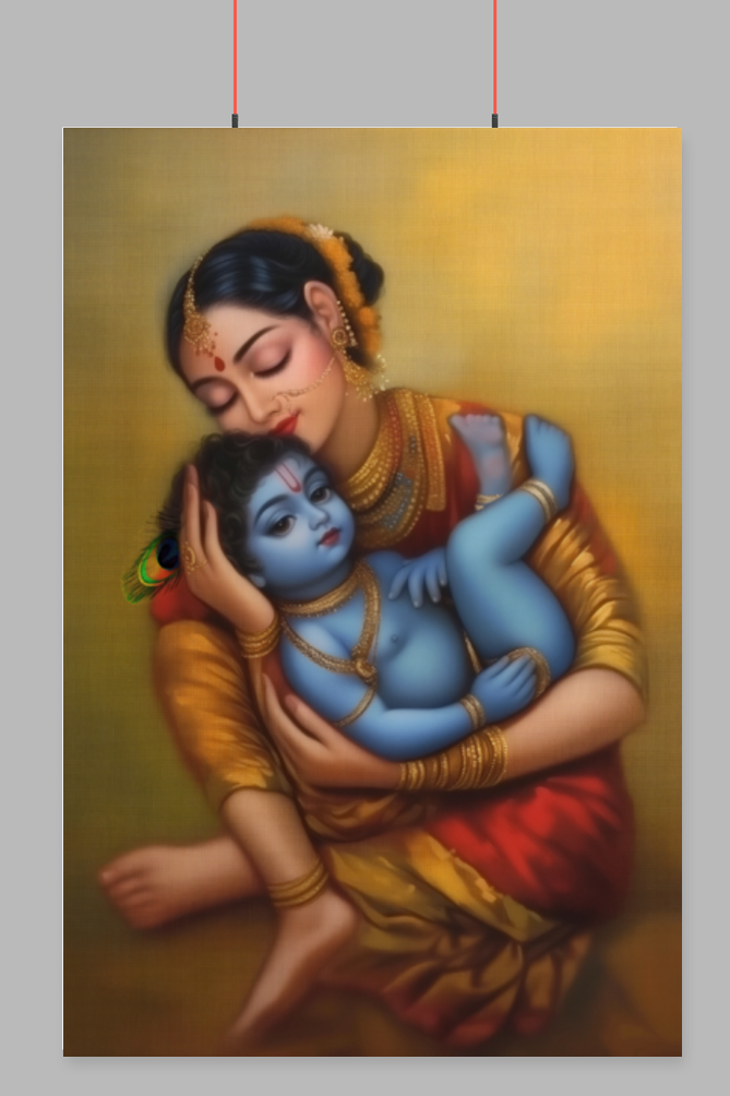 Yashoda Krishna Poster – Divine Motherly Love Wall Art | Hindu God & Vastu Poster for Home and Pooja Room