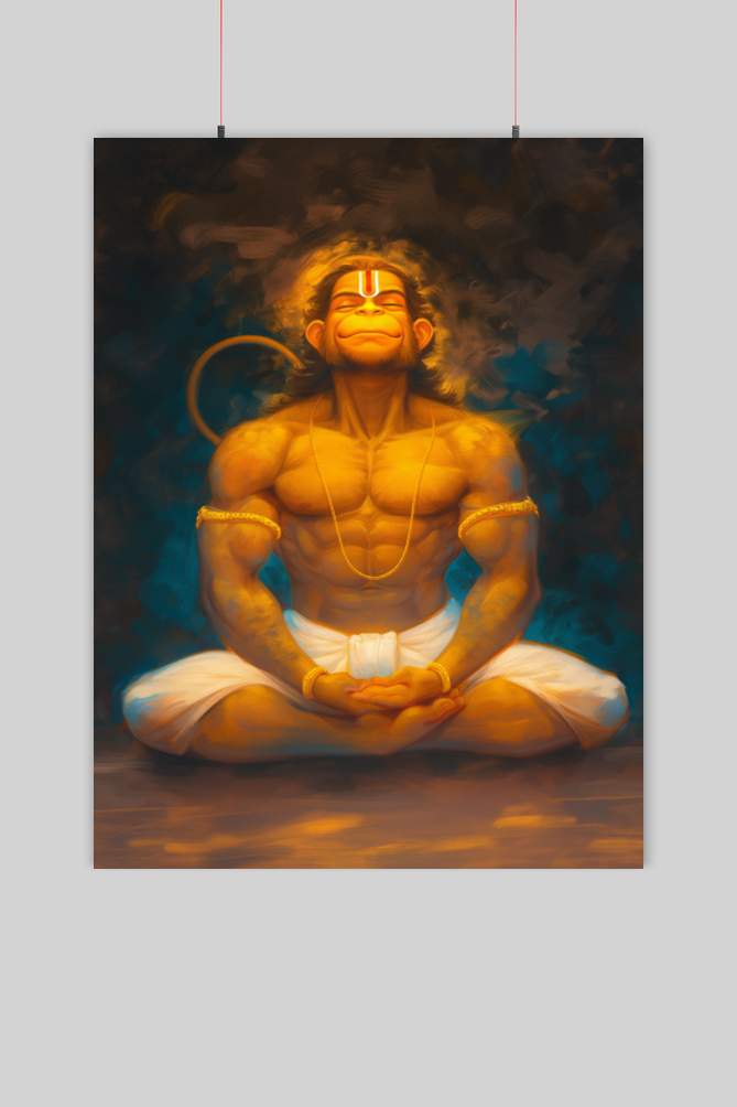 Bajrang Bali Poster | Hanuman Ji in Meditation | Vastu Spiritual Wall Art for Peace & Protection