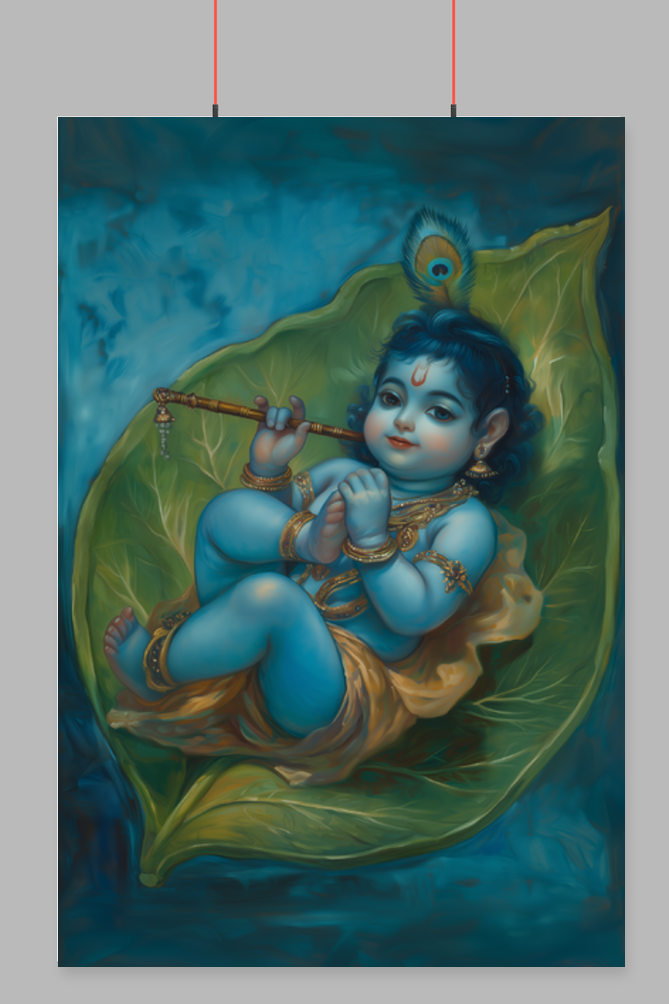 Krishna as the Divine Child on a Banyan Leaf Poster | Bal Gopal Cosmic Art