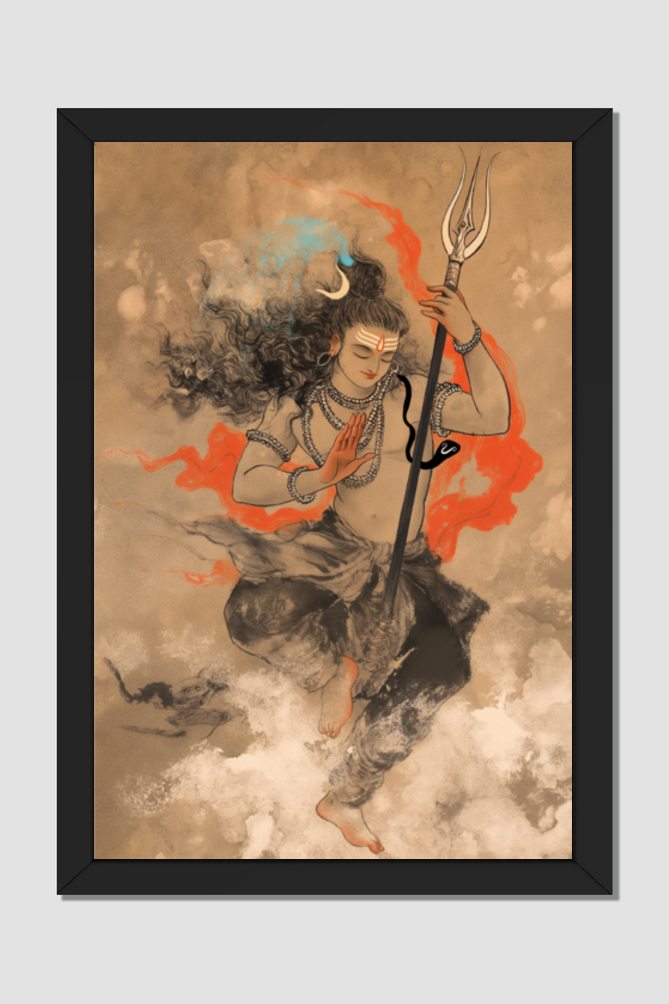 Shiv Tandav Digital Art | Divine Dance of Lord Shiva | Perfect Gift for Shiva Devotees | 16x24 Inch 300 GSM Glossy Finish Frame SEO Description: