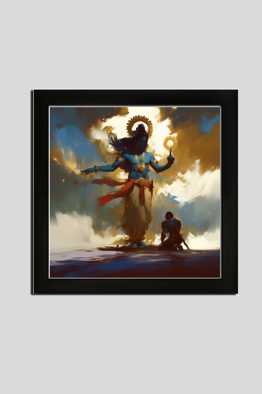 Abstract Digital Art of Sri Krishna Holding Sudarshana Chakra - 12x12 Inch Photo Frame
