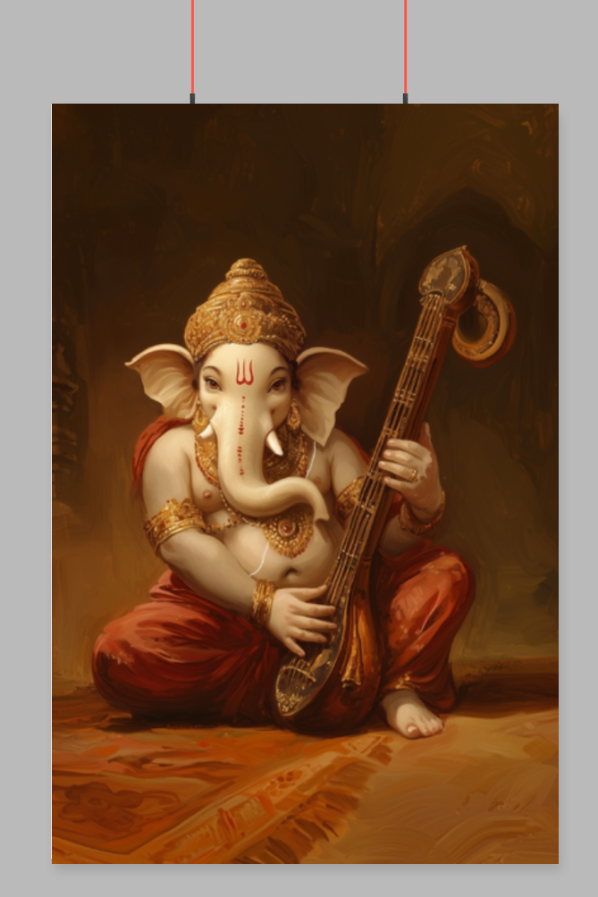 Lord Ganesha Playing Sitar Poster | Divine Music & Prosperity Wall Art