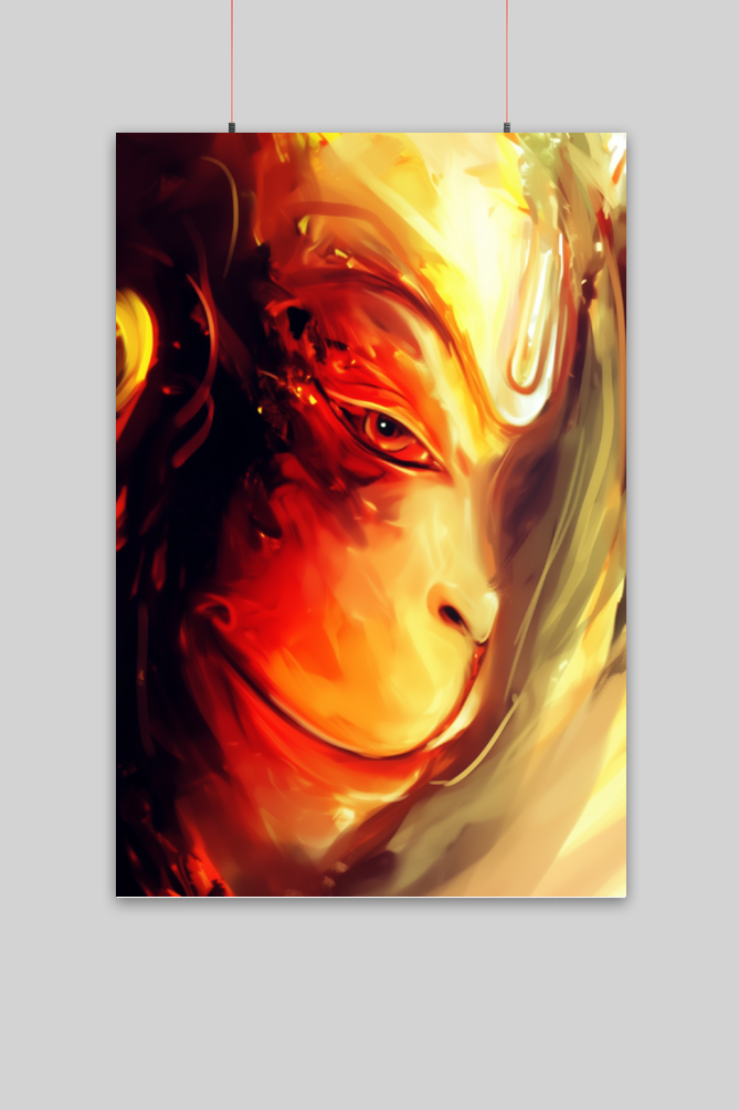 Hanuman Ji Face Art Poster | Divine Strength & Focus | Spiritual Wall Decor for Home & Pooja Room