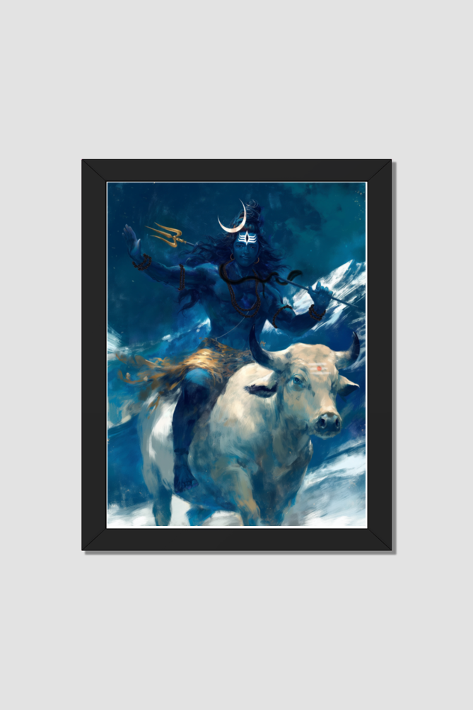 Shiva on Nandi Photo Frame | Divine Lord Shiva with Nandi | Spiritual Home Decor