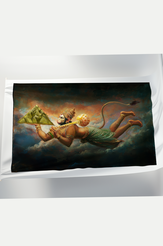 Hanuman Carrying Sanjeevani Mountain Rolled Canvas Print – Powerful Hindu Wall Art for Devotional Spaces