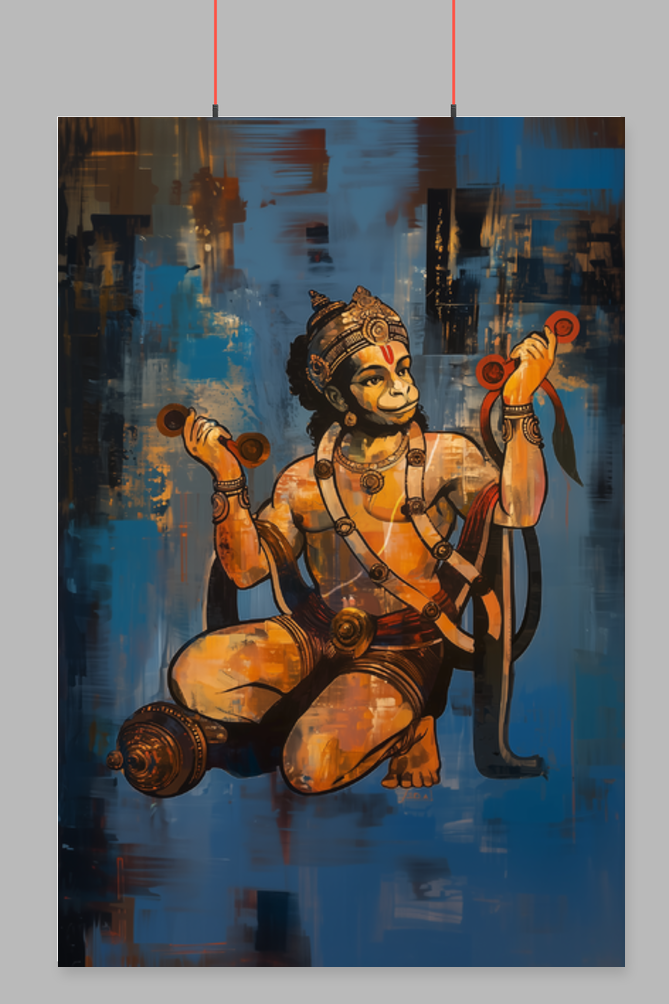 Lord Hanuman Doing Bhajan Poster | Spiritual Wall Art for Home & Pooja Room