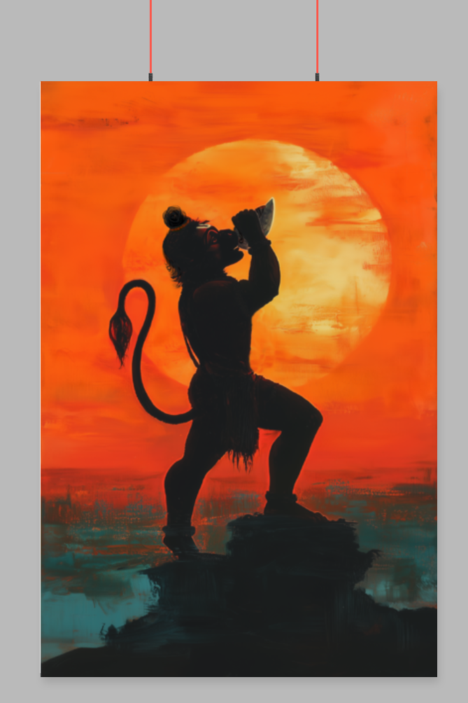 Hanuman Blowing Conch Shell Poster | 300 GSM Art Board | Wall Decor with Adhesive Stripes