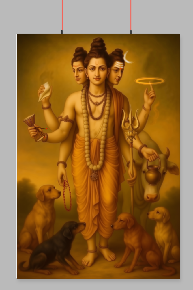 Guru Dattatreya Wall Poster | Divine Trinity of Brahma Vishnu Shiva | Spiritual Wall Art for Pooja Room & Vastu Harmony