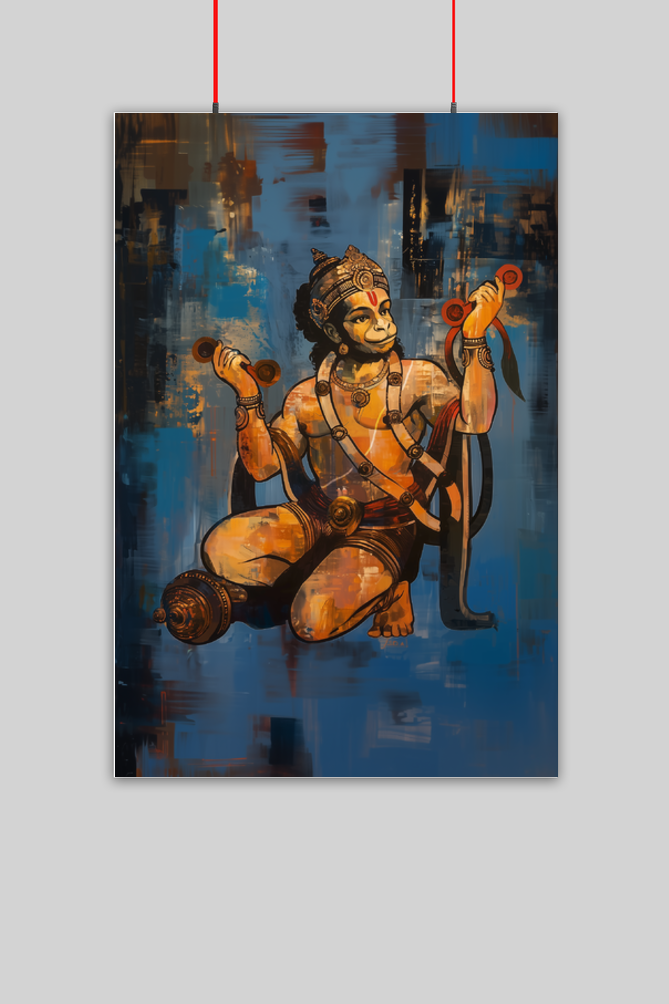 Lord Hanuman Doing Bhajan Poster | Spiritual Wall Art for Home & Pooja Room