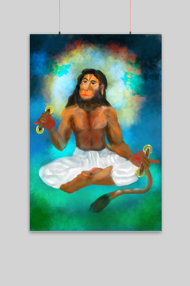 Hanuman Ji Doing Bhajan Poster – Devotional Hindu God Wall Art for Home, Office & Pooja Room | Vastu Spiritual Decor