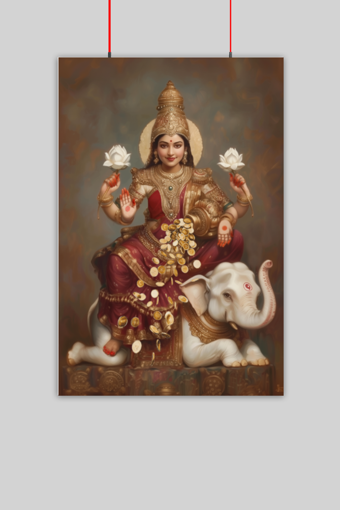 Laxmi Mata Poster | Lakshmi Devi Blessing Wall Art | Vastu Wealth & Prosperity Decor