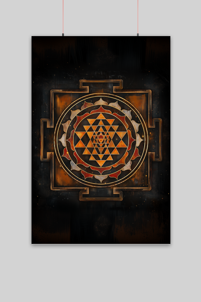 Sri Chakra wall Poster – 300 GSM Art Board, Fade-Proof Print, Rolled Up with Adhesive Stripes