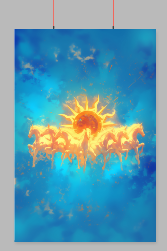 Seven Horses with Rising Sun Vastu Poster | Good Luck & Positive Energy Wall Art