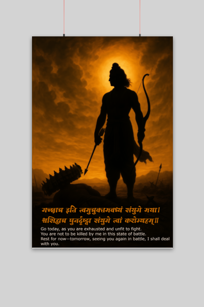 Shri Ram and Ravan War Poster – Ramayana Wall Art with Sanskrit Shloka | Hindu God & Vastu Poster for Home