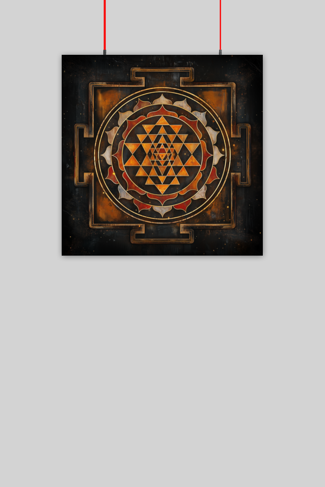 Sri Chakra wall Poster – 300 GSM Art Board, Fade-Proof Print, Rolled Up with Adhesive Stripes
