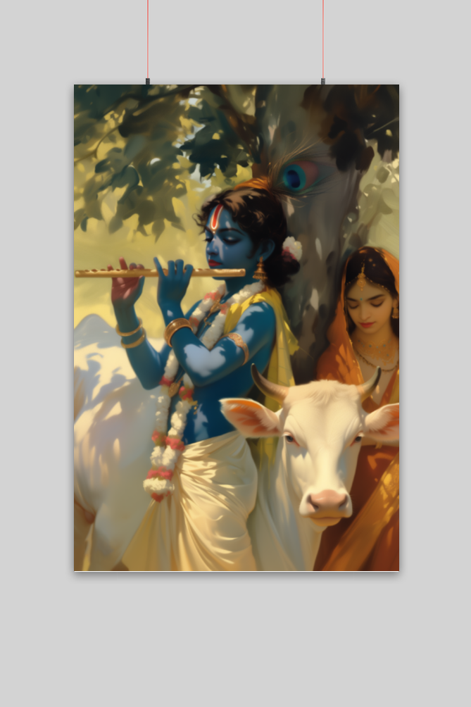Radha Krishna Hindu God Poster | Spiritual Vastu Wall Art for Home & Pooja Room Decor