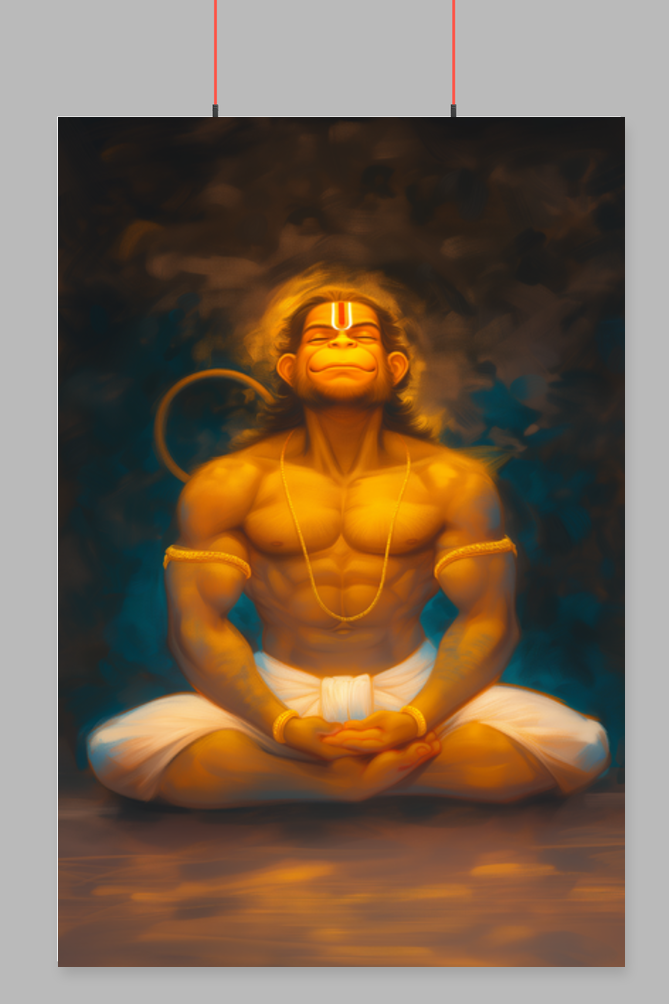 Bajrang Bali Poster | Hanuman Ji in Meditation | Vastu Spiritual Wall Art for Peace & Protection
