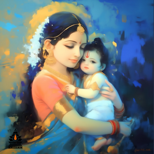 Baby Krishna with Mother Yashoda | High-Resolution PNG | Spiritual Hindu Artwork Download