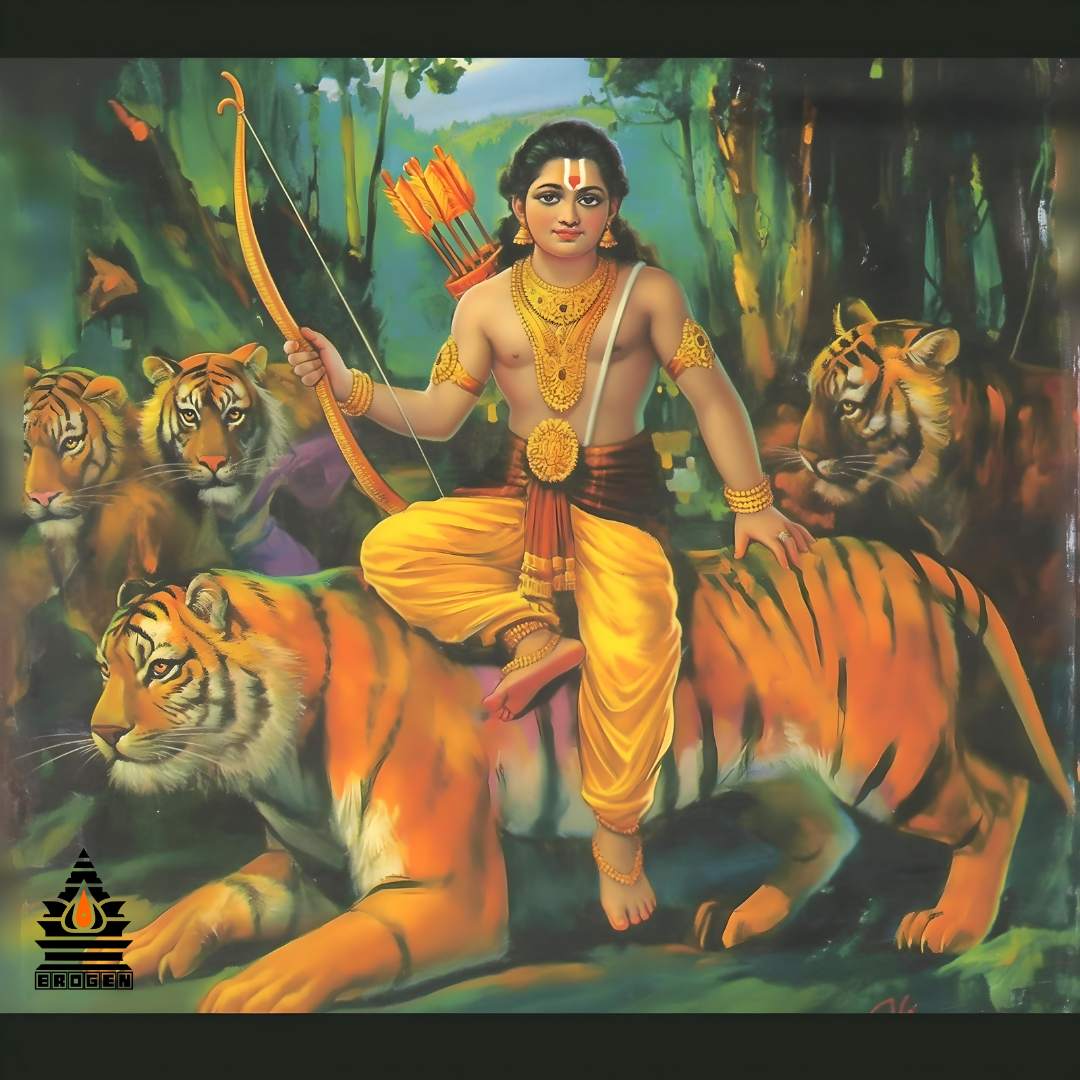 Lord Ayyappa Swamy on Tiger Digital Art | High-Resolution PNG | Spiritual Hindu Artwork Download