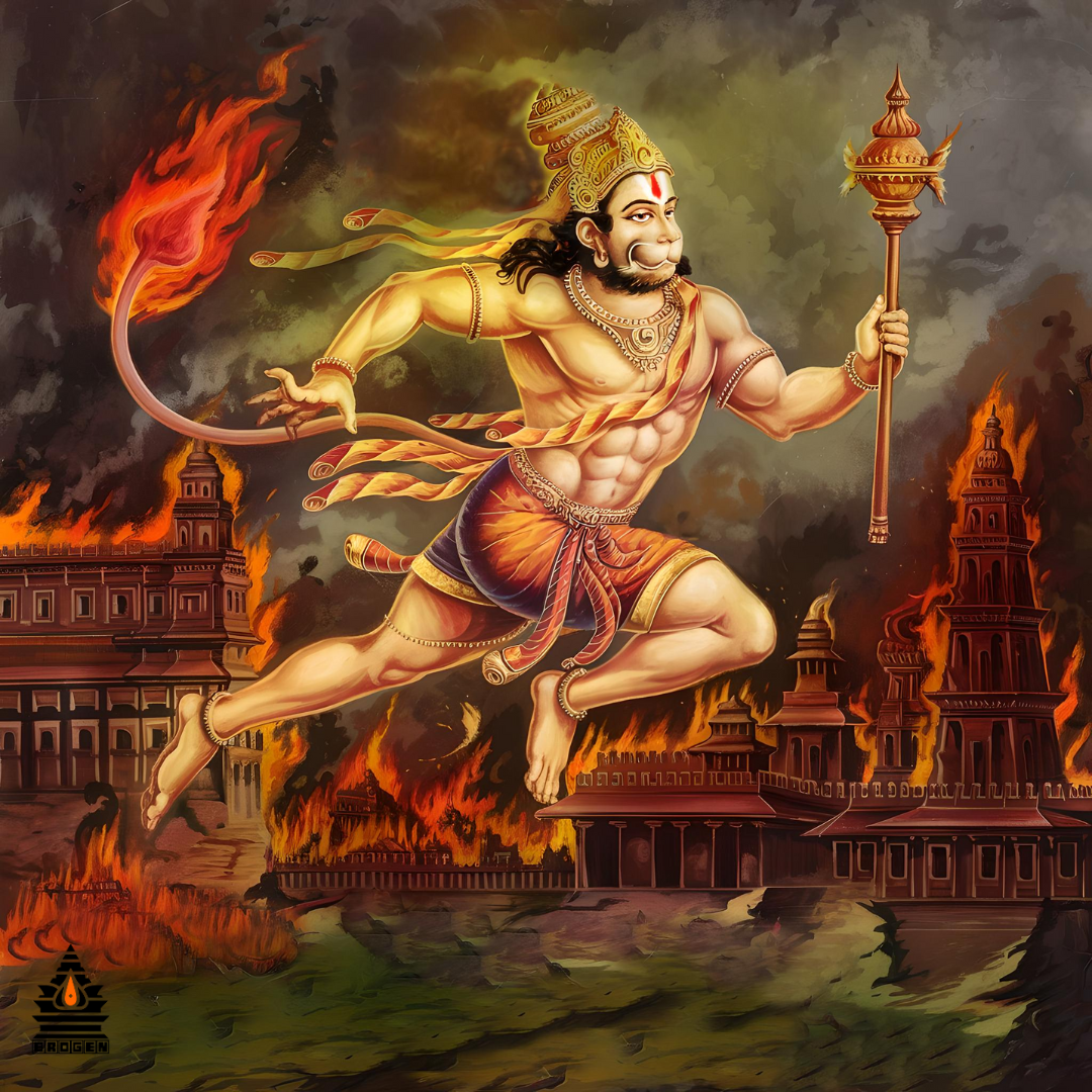 Hanuman-Lanka Dahan Digital Art | Powerful Hanuman Ji Wall Art | High-Resolution Instant Download