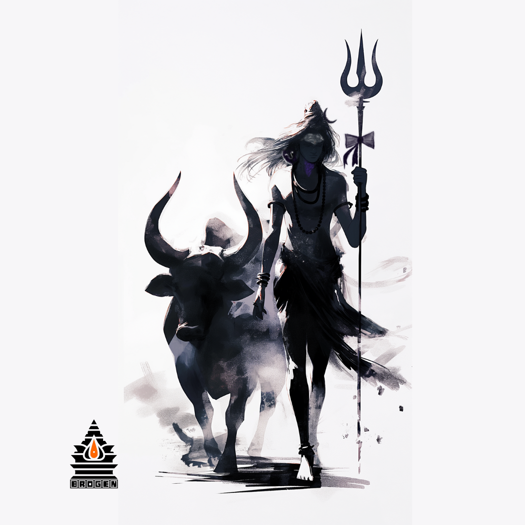 Lord Shiva Walking with Nandi | High-Resolution PNG | Spiritual Hindu Artwork Download