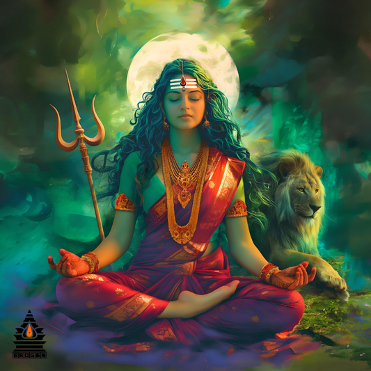 Devi in Meditation | High-Resolution PNG | Spiritual Hindu Artwork Download