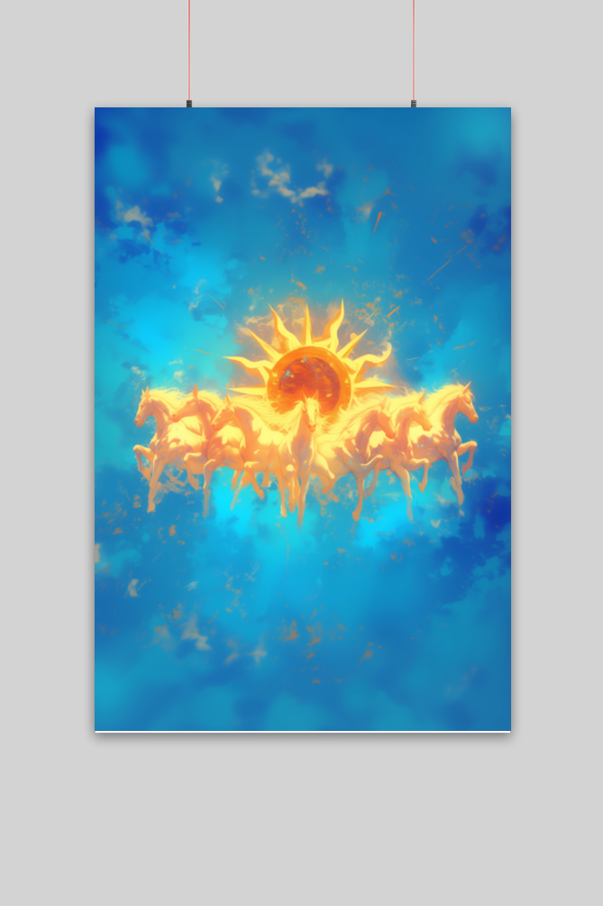Seven Horses with Rising Sun Vastu Poster | Good Luck & Positive Energy Wall Art