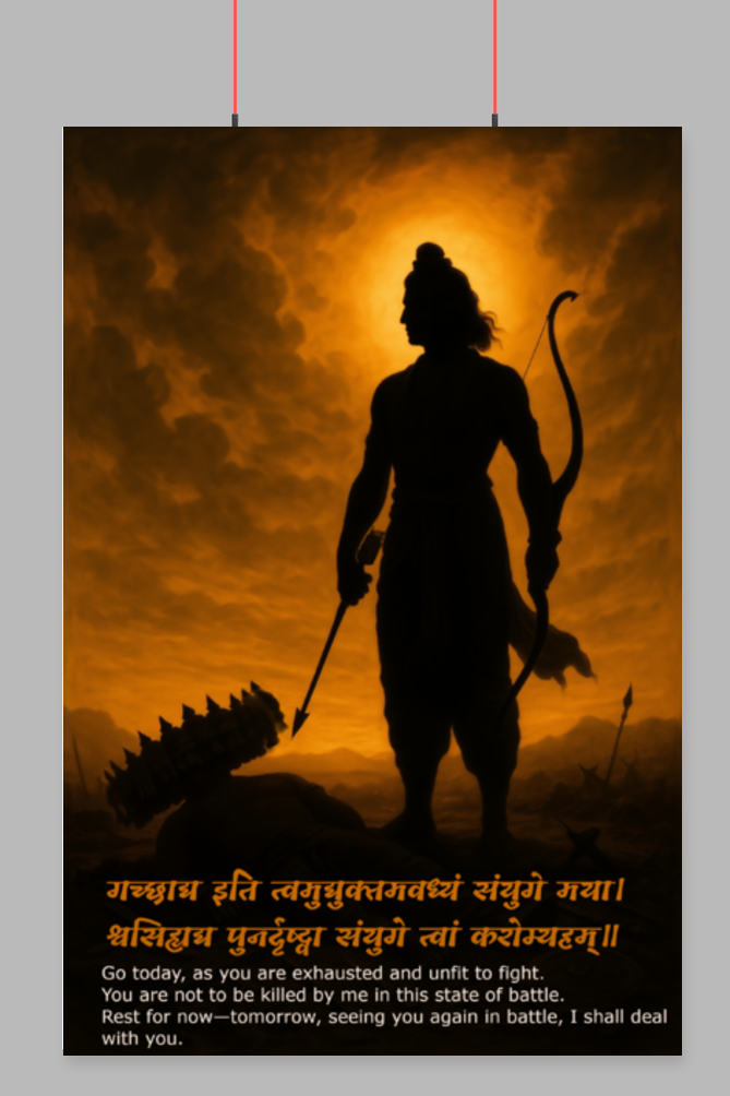 Shri Ram and Ravan War Poster – Ramayana Wall Art with Sanskrit Shloka | Hindu God & Vastu Poster for Home