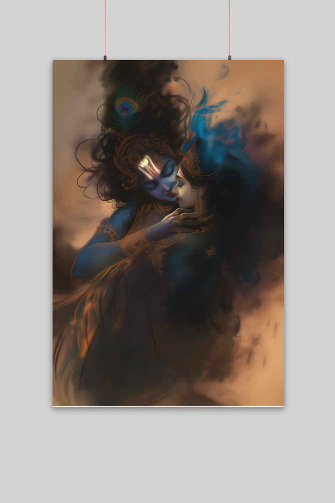 Radha Krishna Wall Poster – Elegant Hindu God & Vastu Decor for Pooja Room, Bedroom & Home Interiors
