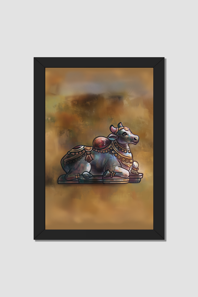 Nandhi Art Photo Frame | 18x24 Inch Divine Bull Artwork for Pooja Room and Home Decor