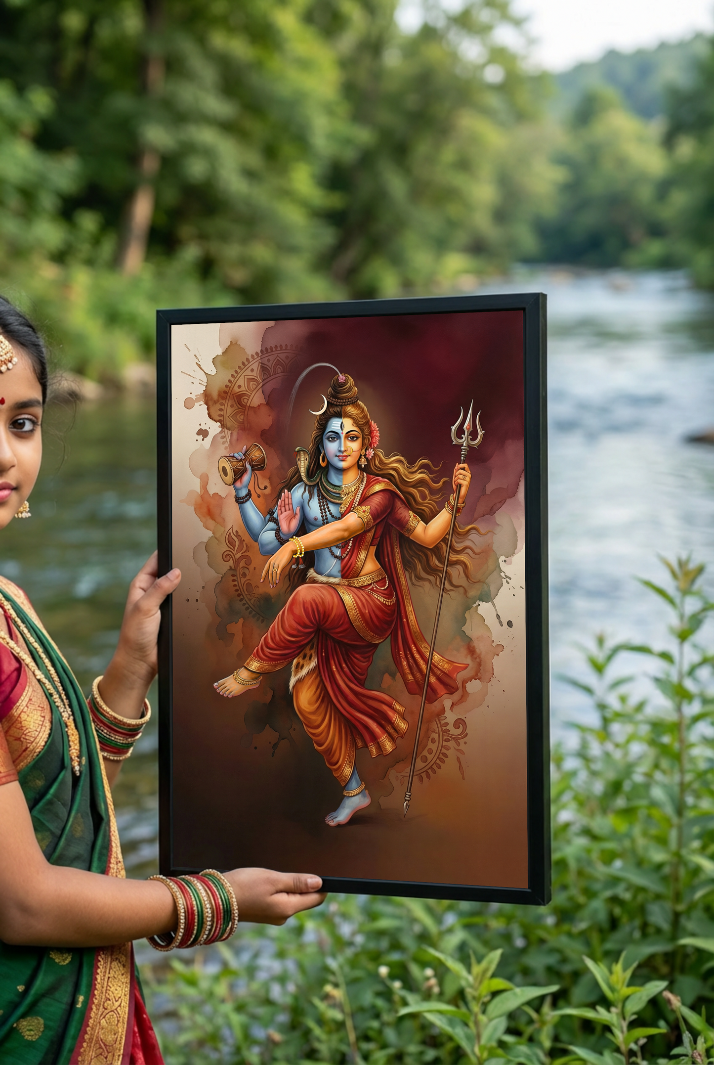 Ardhanarishvara Photo Frame | Shiva Parvati Divine Union Wall Art | Glossy Laminated HD Spiritual Frame for Home Temple & Vastu Decor