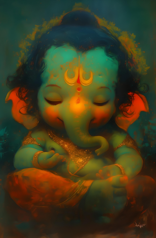 Divine Bal Ganesh Digital Art – High-Resolution Downloadable File