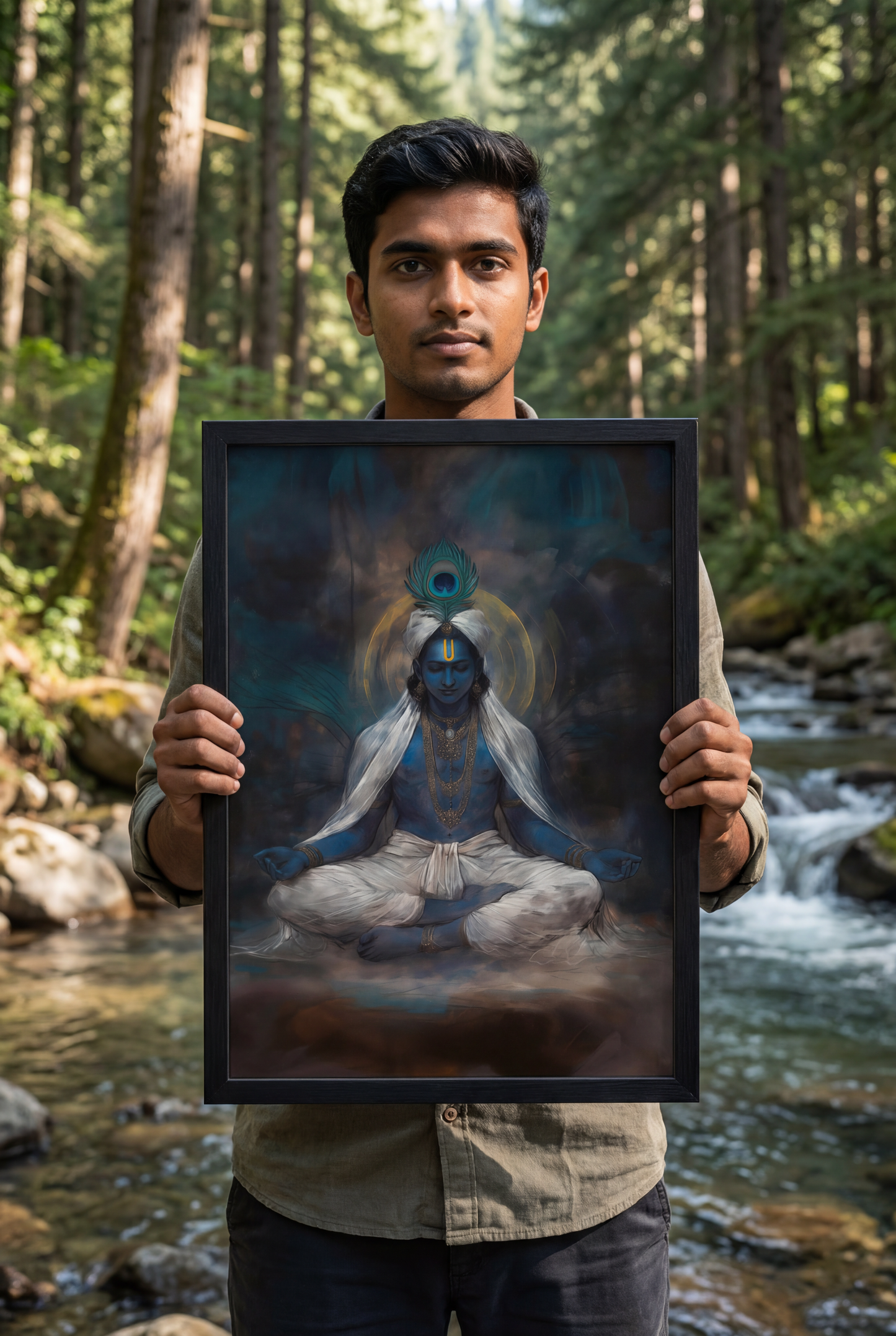 Shree Krishna Meditating Photo Frame | Perfect Gift for Krishna Devotees | 300 GSM Glossy Finish