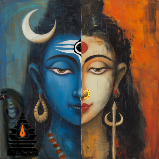 Ardhanarishvara Digital Art - Divine Union of Shiva and Parvati (4200x4200, 150 DPI)