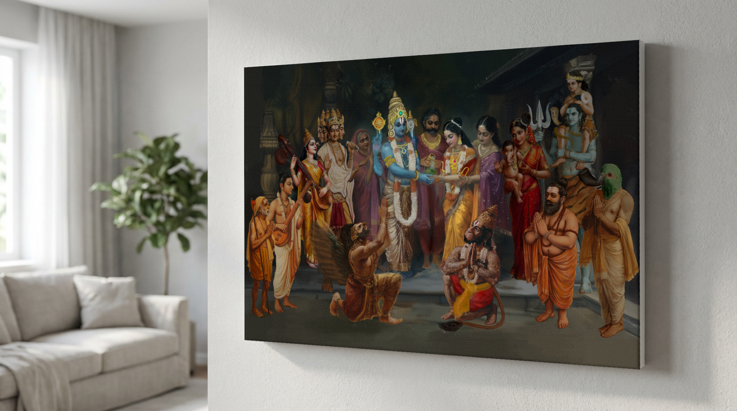 Srinivasa Kalyanam Canvas Wall Art | Venkateswara Kalyanam Print | Divine Wedding Scene Décor