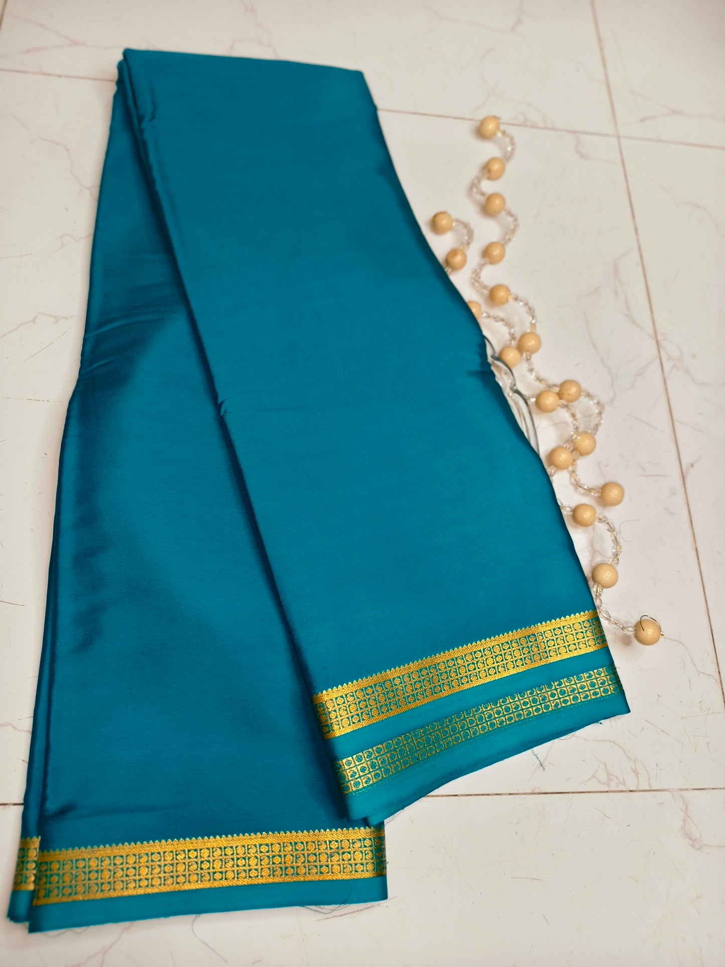 Buy Sea Blue Mysore Silk Saree - Pure Silk, Silk Mark Certified, Powerloom Weave for Weddings & Festive Wear