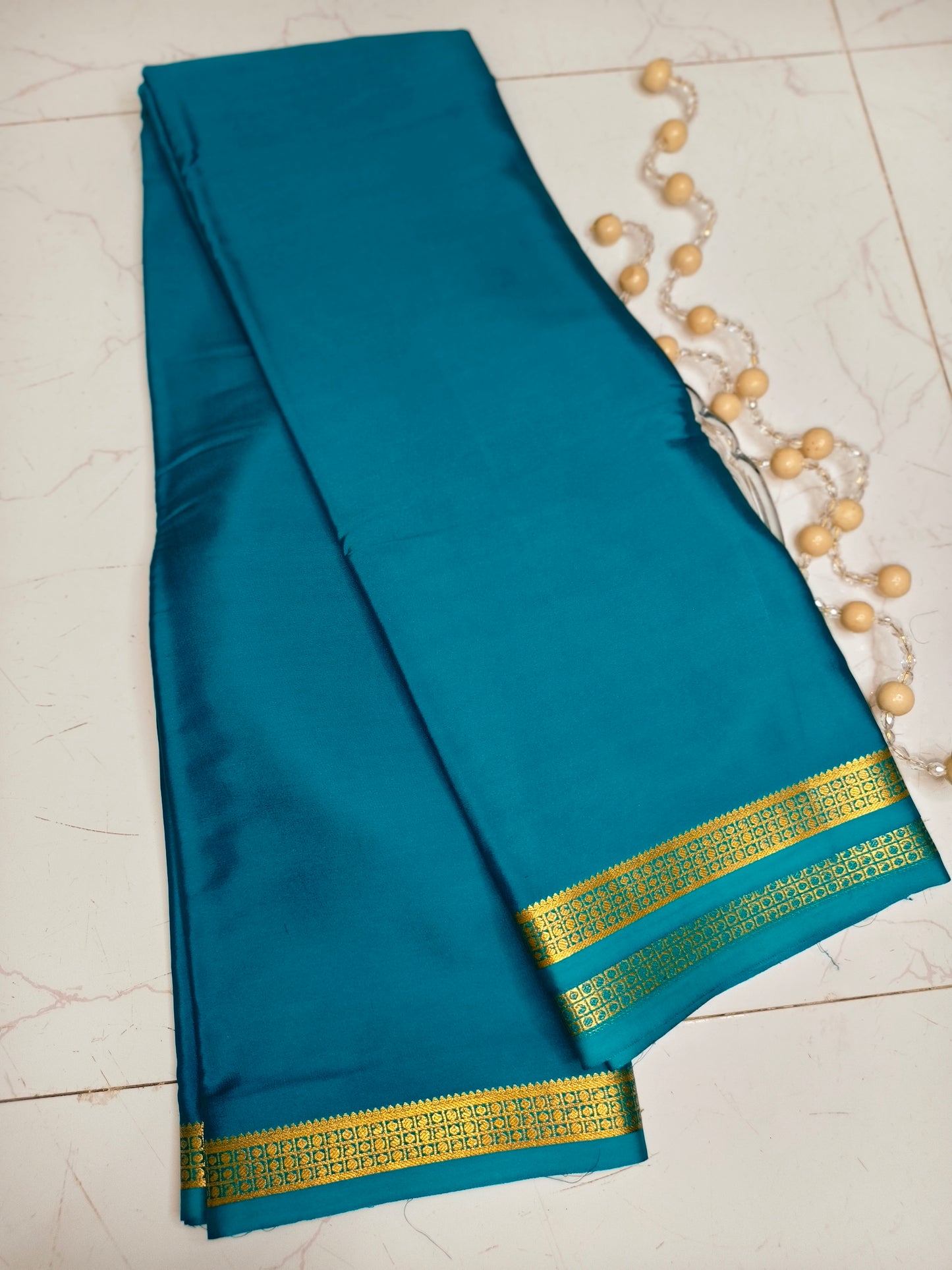 Buy Sea Blue Mysore Silk Saree - Pure Silk, Silk Mark Certified, Powerloom Weave for Weddings & Festive Wear
