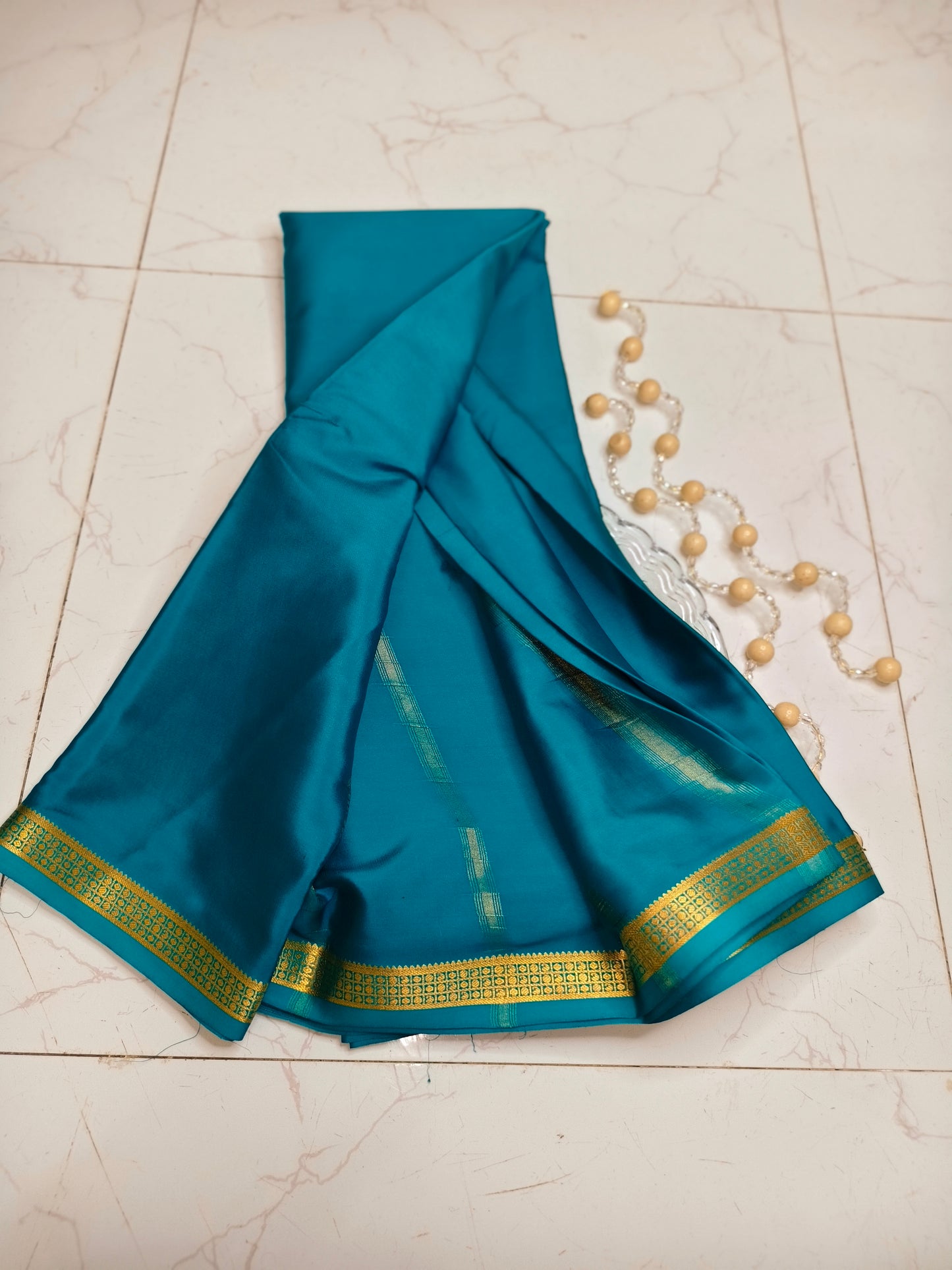 Buy Sea Blue Mysore Silk Saree - Pure Silk, Silk Mark Certified, Powerloom Weave for Weddings & Festive Wear