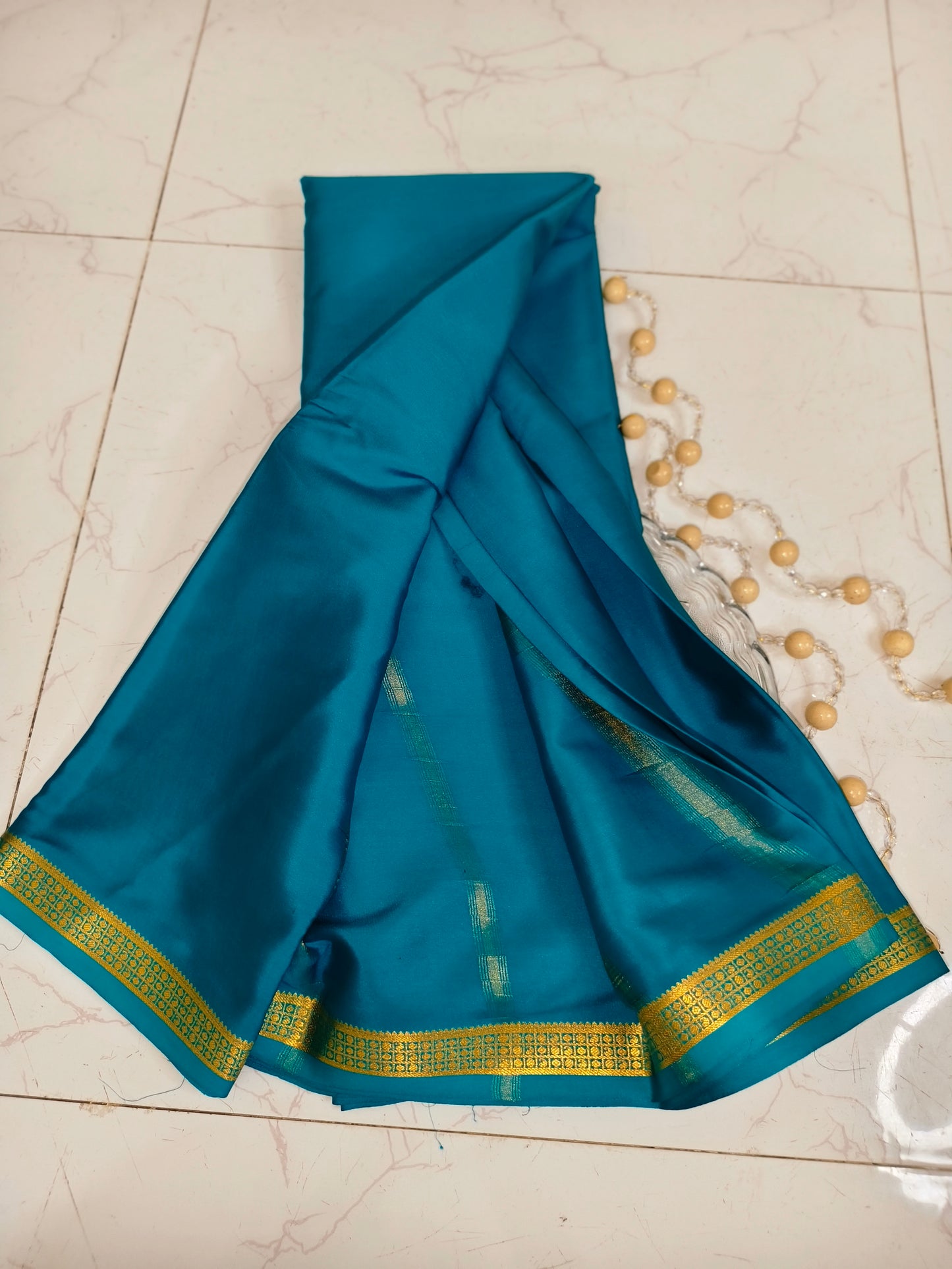 Buy Sea Blue Mysore Silk Saree - Pure Silk, Silk Mark Certified, Powerloom Weave for Weddings & Festive Wear
